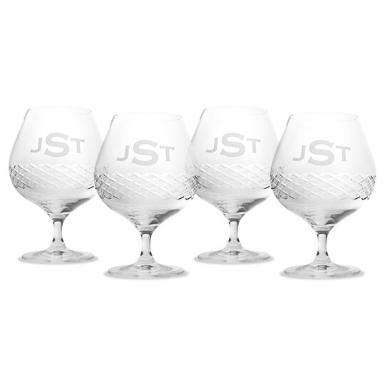 Monogrammed Crystal Diamond Cut Brandy Glass Set of 4